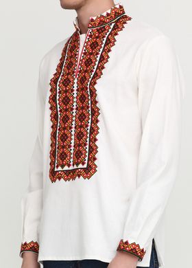 Багата вишиванка в традиційному стилі з геометричним орнаментом для чоловіків (chsv-38-01), 40, льон