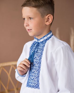 Вышиванка для мальчика белая с синей вышивкой "Орнамент" (mrg-kh009-8888), 1, сорочковая