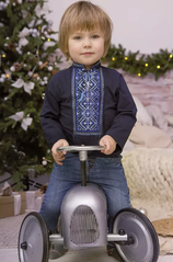 Вышиванка для мальчика "Карпатская" темно-синяя с длинным рукавом (LS-95532195-92), 92, хлопок