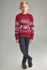 Вязаный бордовый с оленями свитер для мальчика (UKRS-6622), 122, шерсть, акрил