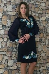 Оригінальна вишита сукня "Волошкові мрії" із темно-синього трикотажу для жінок (PL-009-017-Tr), 40