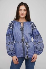 Женская вышитая блузка на джинс-льне (GNM-02837), 40, джинс-лён