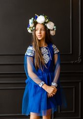 Вышитое синее платье Нежность для девочки (OS-0324), 3 года, габардин
