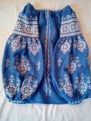 Українська вишиванка синього кольору із полотна або габардину з контрастним візерунком у стилі "Бохо" для жінок (GNM-01998), 40, домоткане полотно