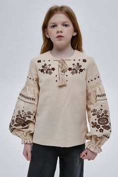 ВИШИВАНКА ДЛЯ ДІВЧИНКИ "ГУЛІ-ГУЛІ" З БЕЖЕВОГО ЛЬОНУ (VUT-0316), 110, льон