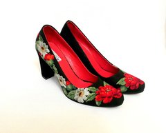 Женские стильные туфли чёрного цвета "Маки и ромашки" (AM-1063), 36