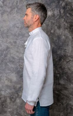 Мужская белая рубашка с белой вышивкой (FM-0734), S, лен