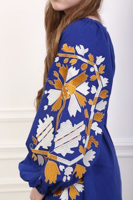 Вышитое платье электрик для девочек Магия (PLd-133-175-L), 116, лен