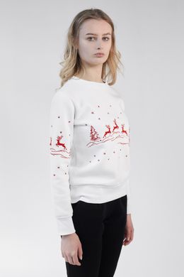Різдвяний білий світшот для жінок з оленями (UKRS-8830), XS, трикотаж
