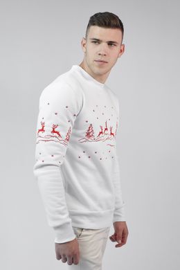 Різдвяний білий світшот для чоловіків з оленями (UKRS-9917), S, трикотаж