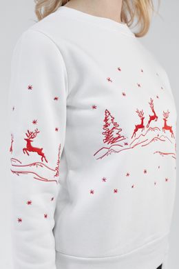 Рождественский белый свитшот для женщин с оленями (UKRS-8830), XS, трикотаж