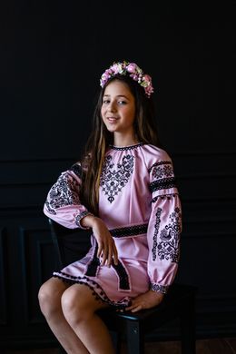 Вышитое розовое яркое платье Сердце для девочки (OS-7430), 122, габардин