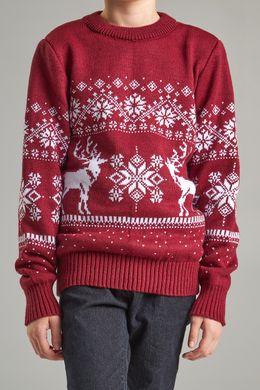 В'язаний бордовий з оленями светр для хлопчика (UKRS-6622), 122, шерсть, акрил