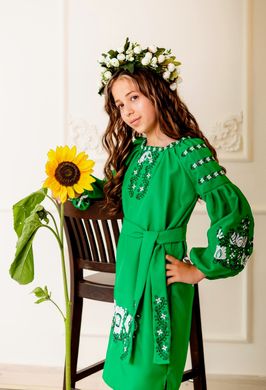 Вышитое зеленое платье Бохо для девочки (OS-0052), 5 лет, габардин
