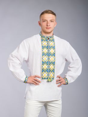 Неймовірно красива і стильна чоловіча сорочка білого кольору (chsv-63-01), 40, льон