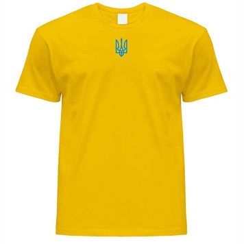 Чоловіча патріотична футболка: &laquo;ТРИЗУБ ВИШИТИЙ&raquo;, жовта (es-372), XS