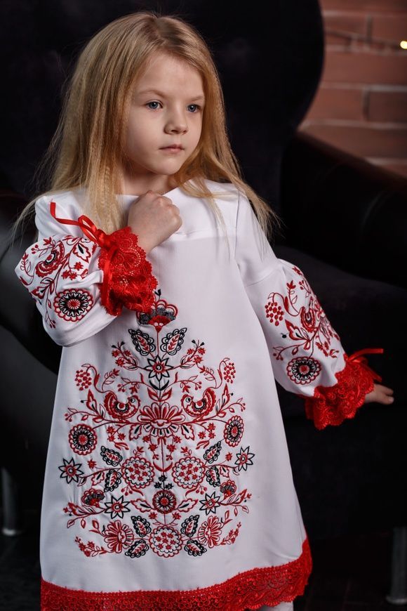 Вишита дитяча біла сукня (D-128-01-D), 26, тіар
