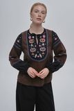 Вишита жіноча лляна коричнева блуза "Мальви"