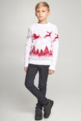 В'язаний білий з оленями светр для хлопчика (UKRS-6629), 122, шерсть, акрил