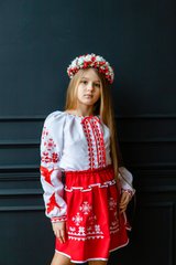 Вишитий костюм Ластівки з червоною вишивкою для дівчинки (OS-7410), 2 роки, габардин