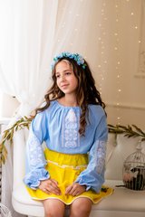 Вышиванка голубая для девочки (OS-0136), 2 года, домоткане полотно