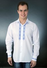 Безупречная классическая вышитая рубашка для мужчин с синим орнаментом (УМД-0003), S