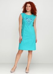 Голубое летнее платье из льна с ромбовидным орнаментом для женщин (gpv-17-06), 40, лен, тиар