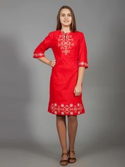 Красивое вышитое платье из красного льна с национальным геометрическим орнаментом для женщин (gpv-26-04), 40, лен, тиар