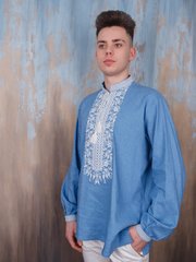 Красивая мужская рубашка с вышивкой (chsv-54-02), 26, лен