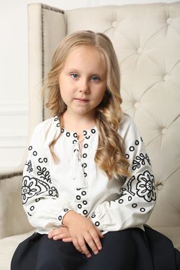 Вишиванка біла з чорною вишивкою для дівчинки Мереживні сни (BLd-334-181-L), 116, льон