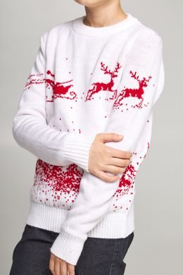 Вязаный белый с оленями свитер для мальчика (UKRS-6629), 122, шерсть, акрил