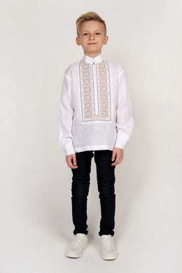 Дитяча вишиванка для хлопчика біла з бежевою вишивкою UKR-0139, 152