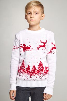 Вязаный белый с оленями свитер для мальчика (UKRS-6629), 122, шерсть, акрил