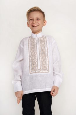 Дитяча вишиванка для хлопчика біла з бежевою вишивкою UKR-0139, 152