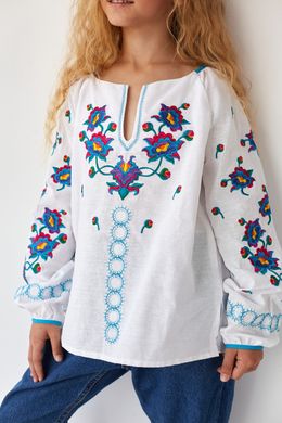Вышиванка для девочки белая с яркой вышивкой "Чудоцвет" (mrg-rd235-8888), 116, хлопок
