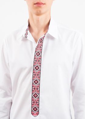 "Классическая" вышиванка из белой рубашечной ткани с отложным воротником для мужчин (SRn-403-156-B), 44