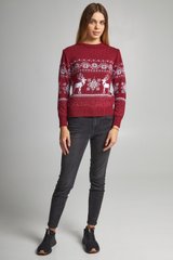 Різдвяний жіночий бордовий светр з оленями (UKRS-8847), XS, шерсть, акрил