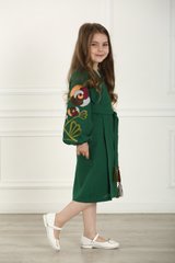 Вышитое платье зеленое для девочек Цветочная ветвь (PLd-129-094-L), 116, лен