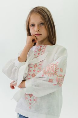 Вишита блуза для дівчинки з бантами White UKR-0307, 152, льон