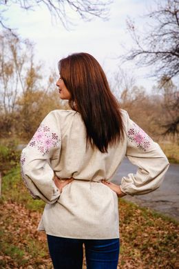 Неймовірно красива жіноча вишиванка блузка на домотканому полотні з довгим рукавом (GNM-02188), 40, домоткане полотно біле