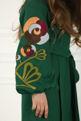 Вишите плаття зелене для дівчинки Квіткова гілка (PLd-129-094-L), 116, льон