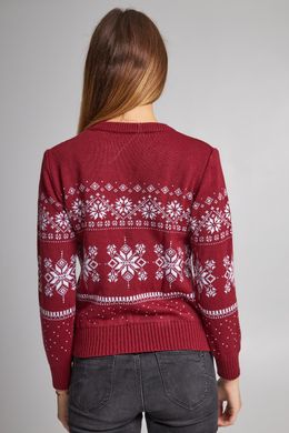 Рождественский женский бордовый свитер с оленями (UKRS-8847), XS, шерсть, акрил