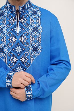 Опт. Вишита чоловіча сорочка яскраво-синього кольору (DB-grt-0026), S, льон