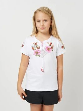 Футболка-вишиванка для дівчинки "Шипшина" з коротким рукавом (LS-96211208-92), 92, віскоза