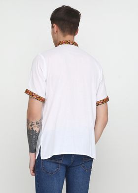 Велична біла сорочка з національним триколірним орнаментом для чоловіків (chsv-29-02), 40, льон