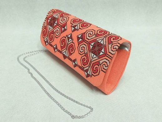 Лляний клатч персикового кольору з вишуканою вишивкою "Елегія" для жінок (KL-011-163-р)