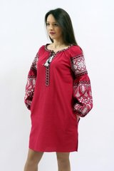 Классическое платье-вышиванка "Роскошь" из вишнёвого полотна для женщин (PL-035-150-D-chr), 42