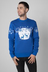Різдвяний синій світшот для чоловіків з оленями (UKRS-9954), S, трикотаж