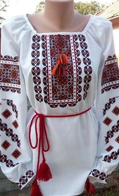 Вишиванка із домотканого полотна з красивим українським орнаментом для жінок (GNM-01935), 40, домоткане полотно біле