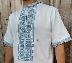 Стилизованная сорочка "Американка" из льна или полотна с вышивкой крестиком для мужчин (GNM-01940), 40, домотканое полотно